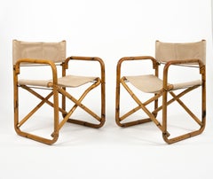Midcentury Bamboo and Fabric Pair of Folding Directors Chair, Italy 1960s