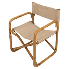 Midcentury Folding Director Chair in Bamboo and Fabric, Italy 1960s