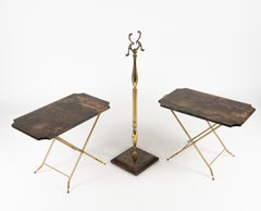 Midcentury Goatskin & Brass Serving Folding Tables by Aldo Tura, Italy 1960s