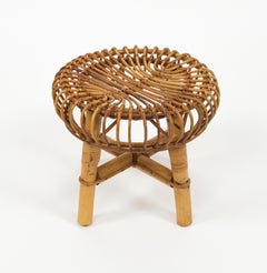 Hocker aus Bambus und Rattan im Stil von Franco Albini aus der Mitte des Jahrhunderts, Italien, 1960er Jahre