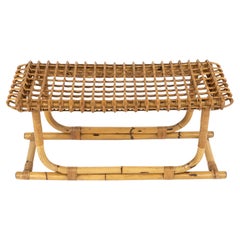 Midcentury Bamboo and Rattan Bench or Side Table by Tito Agnoli, Italy 1960s