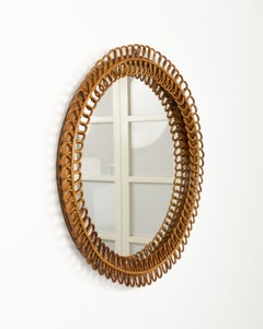 Specchio da parete rotondo in bambù e rattan del Medioevo Stile Franco Albini, Italia 1960