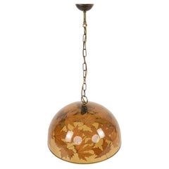 Lampadario in stile Mid-Century in Lucite, foglie d’acero e ottone, Italia, anni ’60
