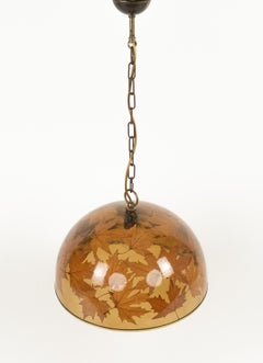 Lampadario in stile Mid-Century in Lucite, foglie d’acero e ottone, Italia, anni ’60