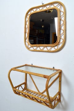 Svenskt Tenn Wandspiegel und Regal Rattan Weiden Bambus, Schweden, 1950er Jahre