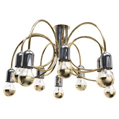 Cosack Leuchten Modernist Sputnik Brass and Chrome 10-Light Flush Mount, 1970s