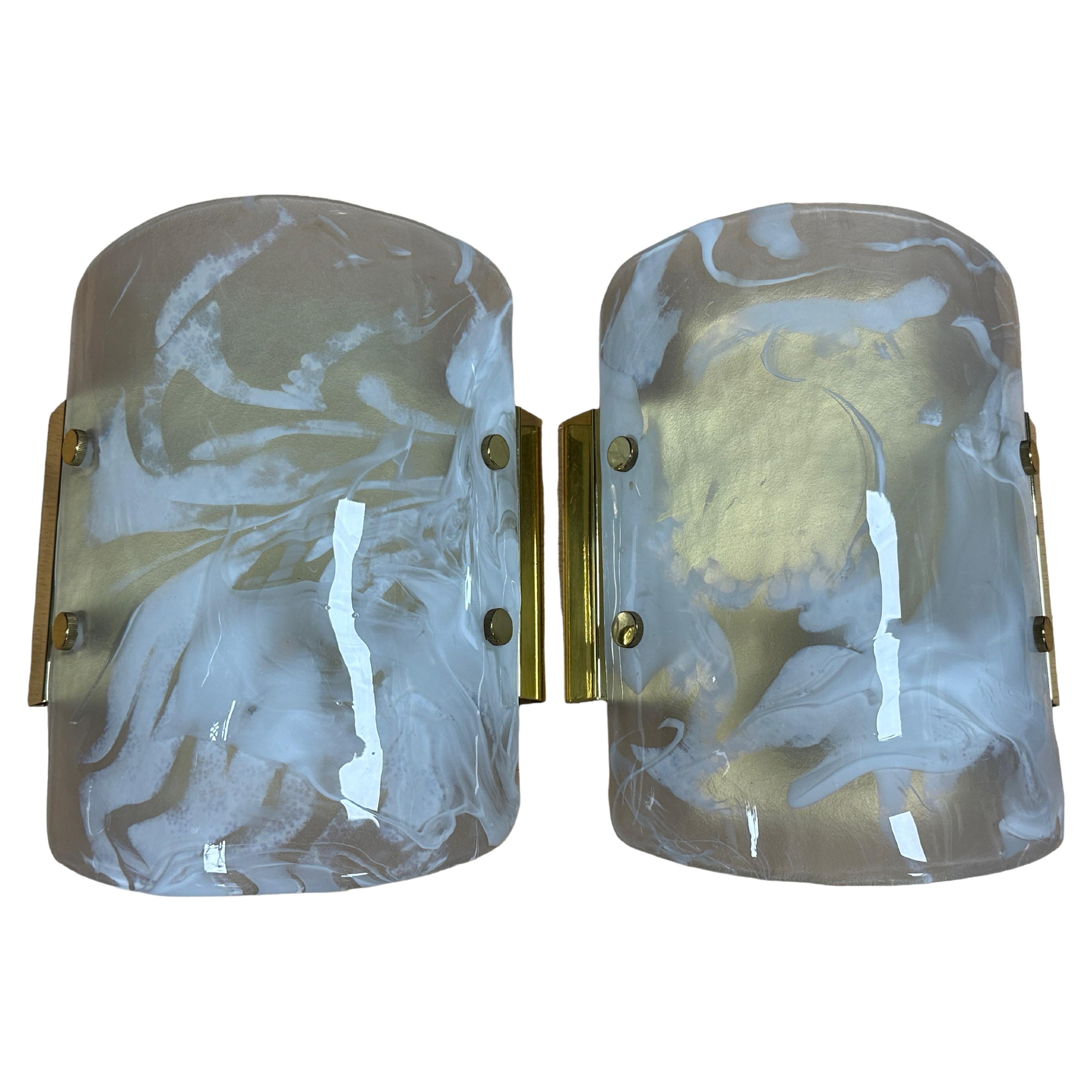 Pair of Exclusive Glass & Brass Hillebrand Sconces Midcentury, 1970s