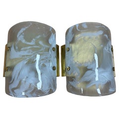 Vintage Pair of Exclusive Glass & Brass Hillebrand Sconces Midcentury, 1970s