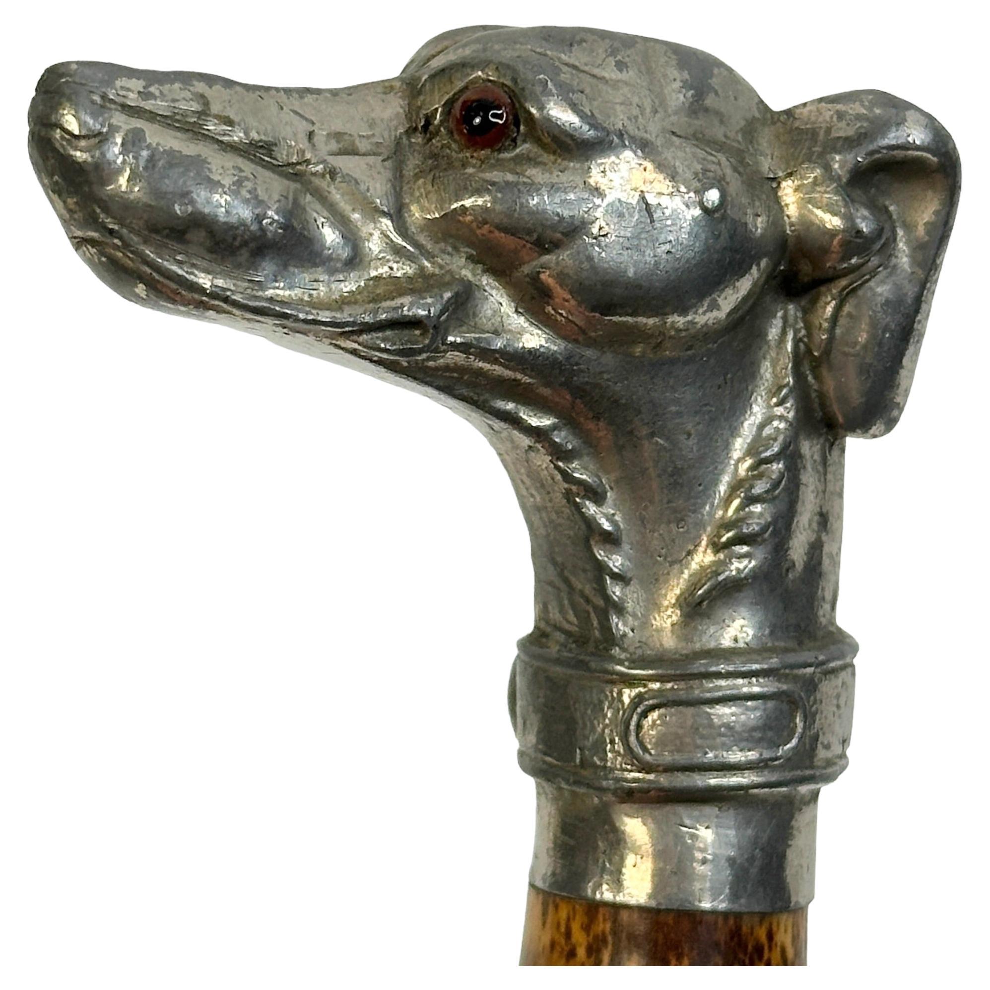 Antique Whippet Greyhound Head Dog Walking Stick Cane, 1890s, Austria Vienna