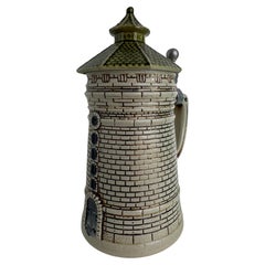 Vintage Character Stein of the Nuremberg Tower, City Wall Tower Lidded Beer Stein, 1960s