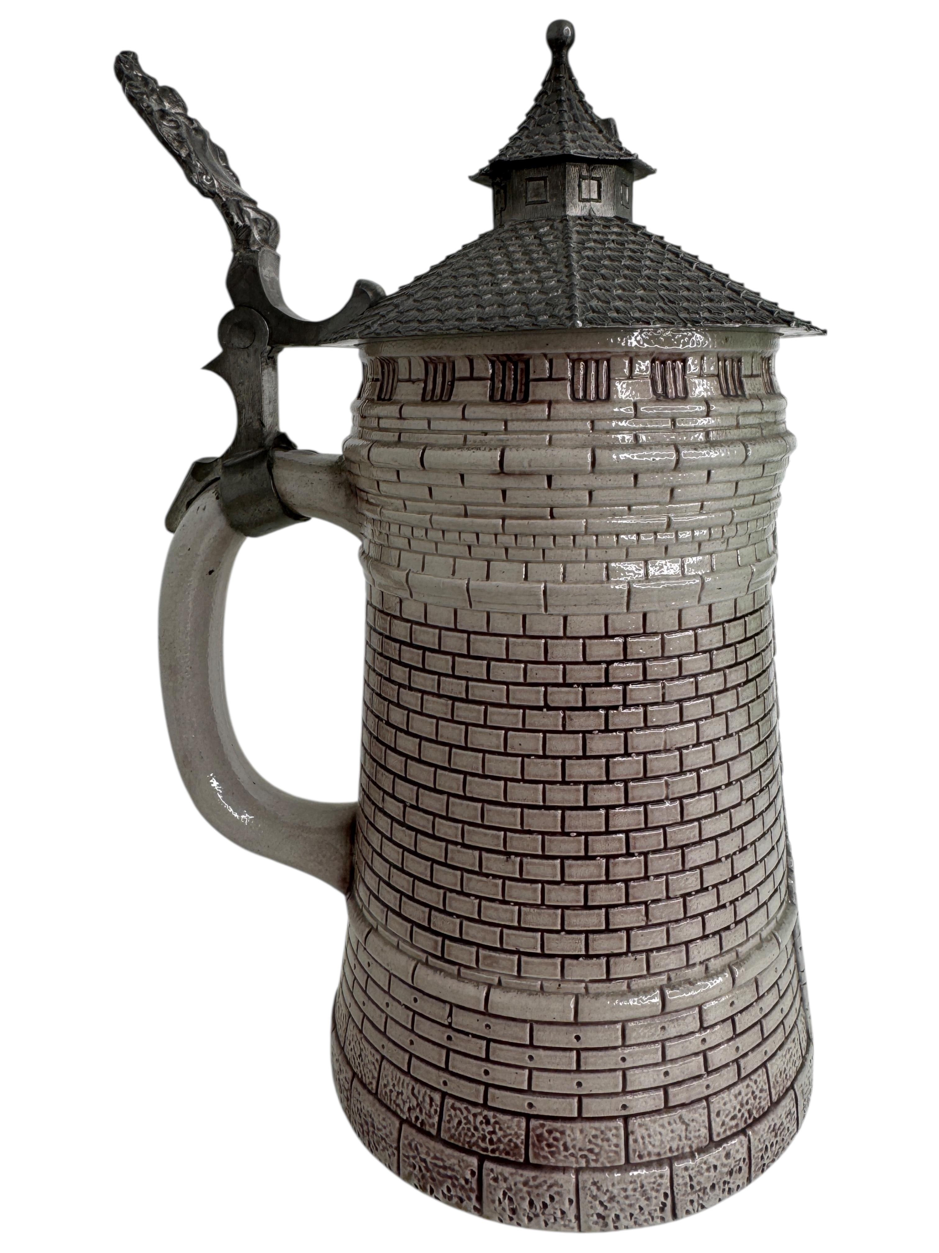 Ceramic Antique Character Stein of the Nuremberg Tower, by Theodor Wieseler Germany For Sale