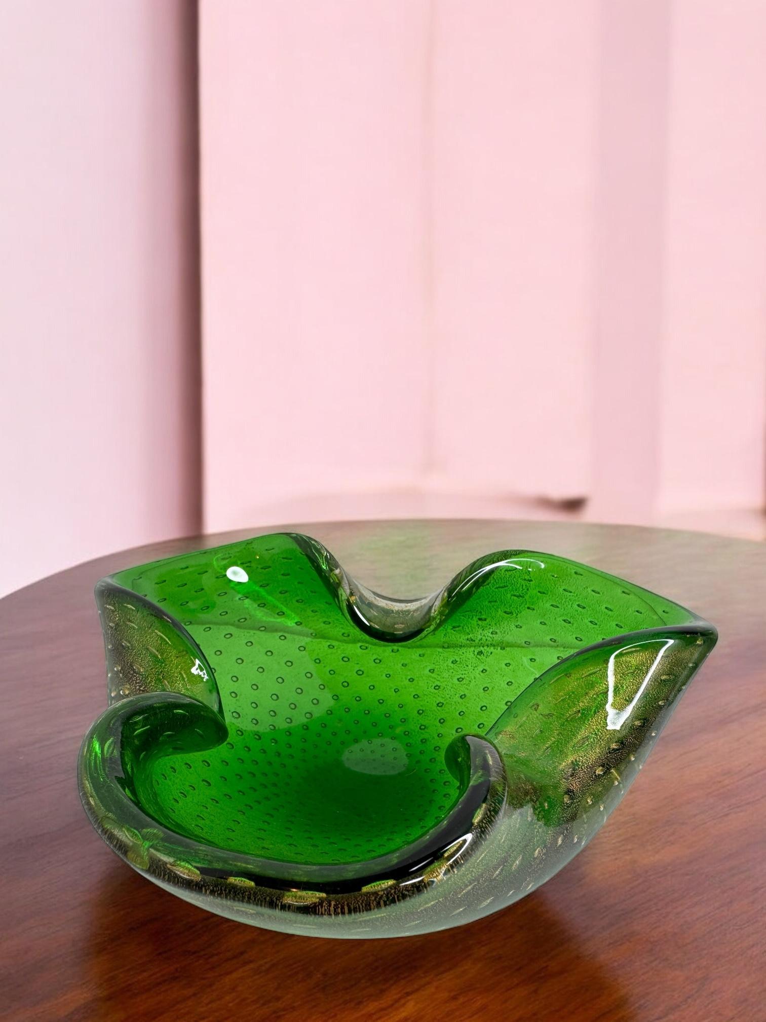Sommerso Green Kontrollierte Blasen Murano Kunstglas Schale oder Astray im Angebot 5