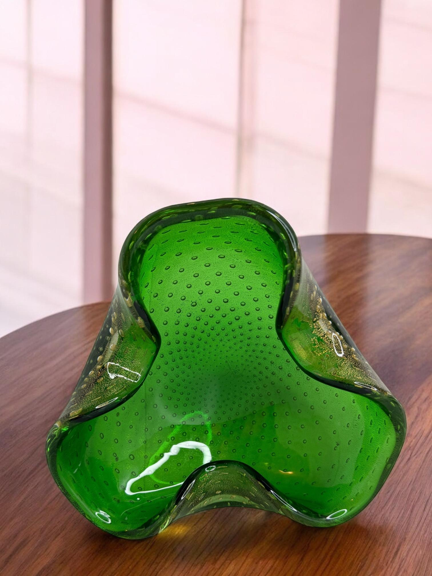 Sommerso Green Kontrollierte Blasen Murano Kunstglas Schale oder Astray im Angebot 6