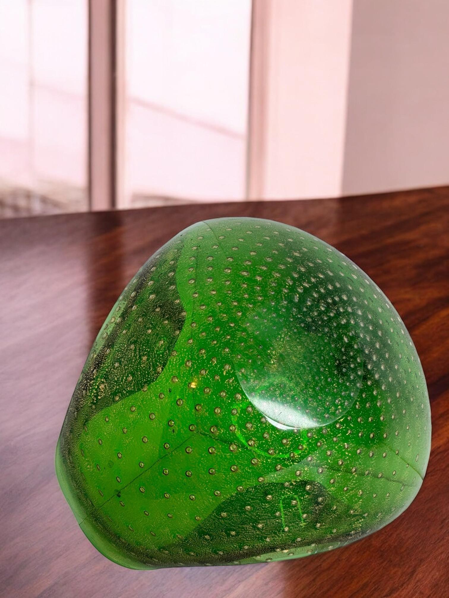 Sommerso Green Kontrollierte Blasen Murano Kunstglas Schale oder Astray im Angebot 7