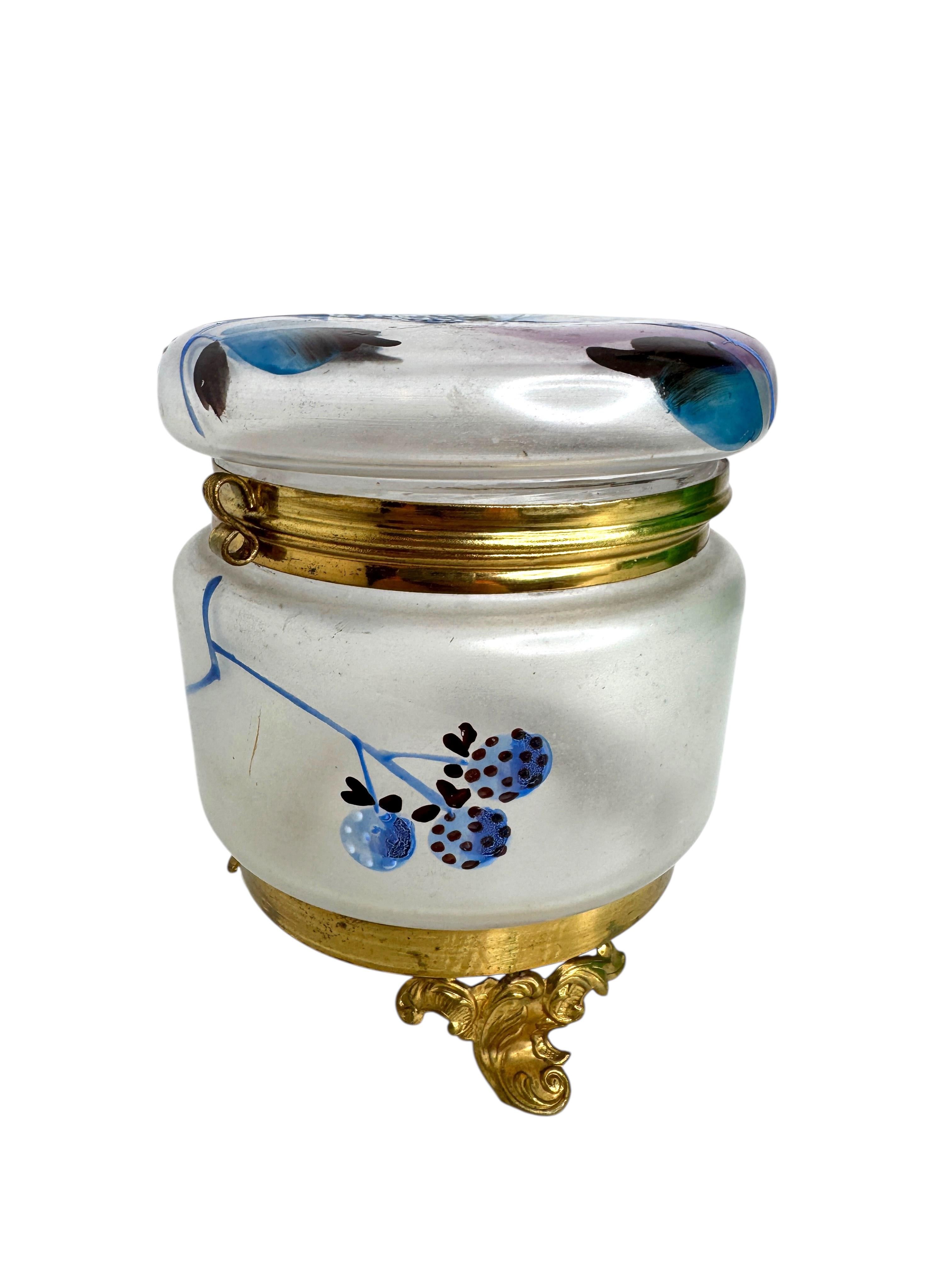 Jugendstil-Schmuckkästchen aus Ormolu und satiniertem Glas, Frankreich, um 1900 (Art nouveau) im Angebot
