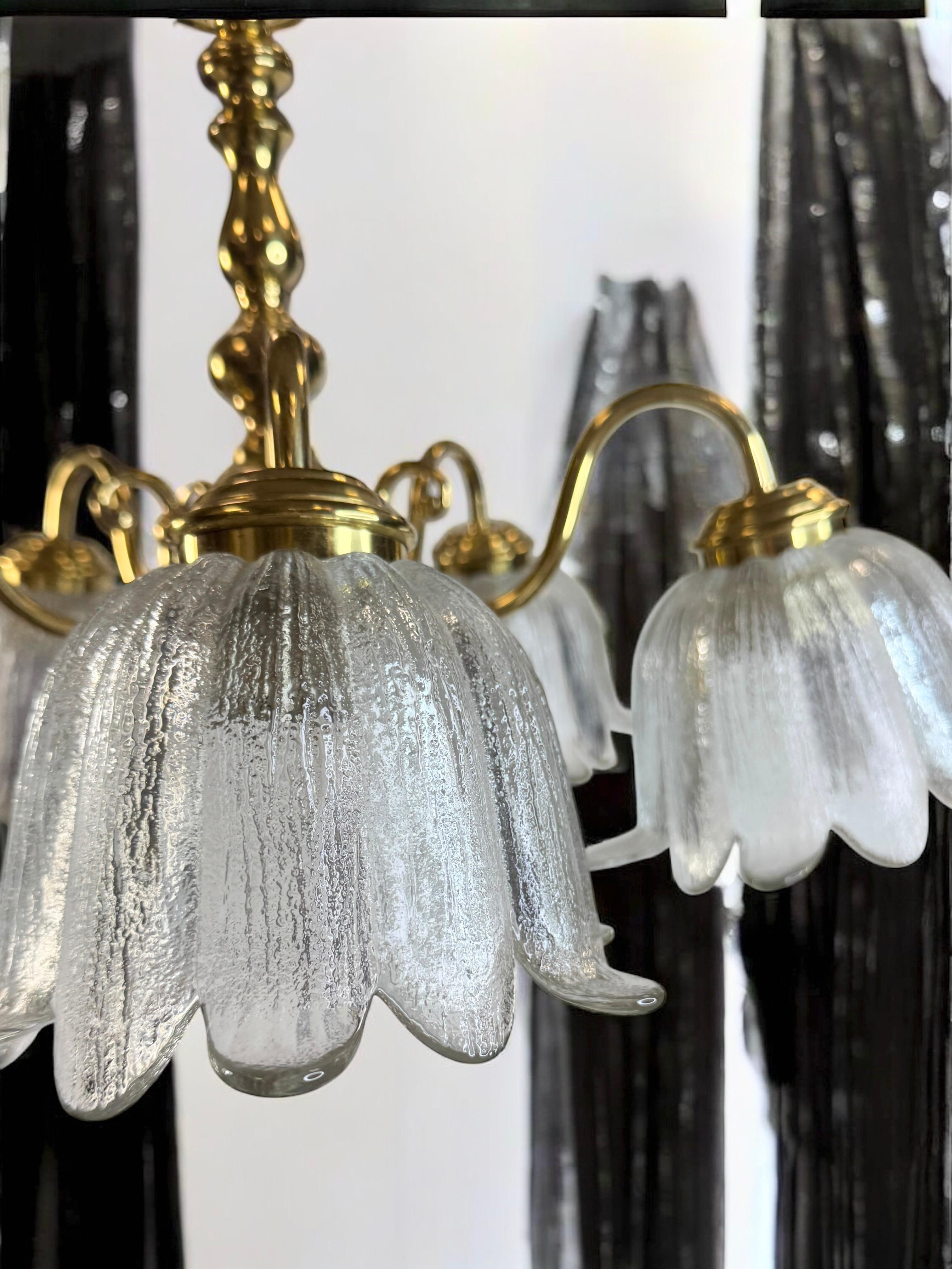 Large Five Light Brass Tole Chandelier Calyx Glass Shade Hollywood Regency Style For Sale 12