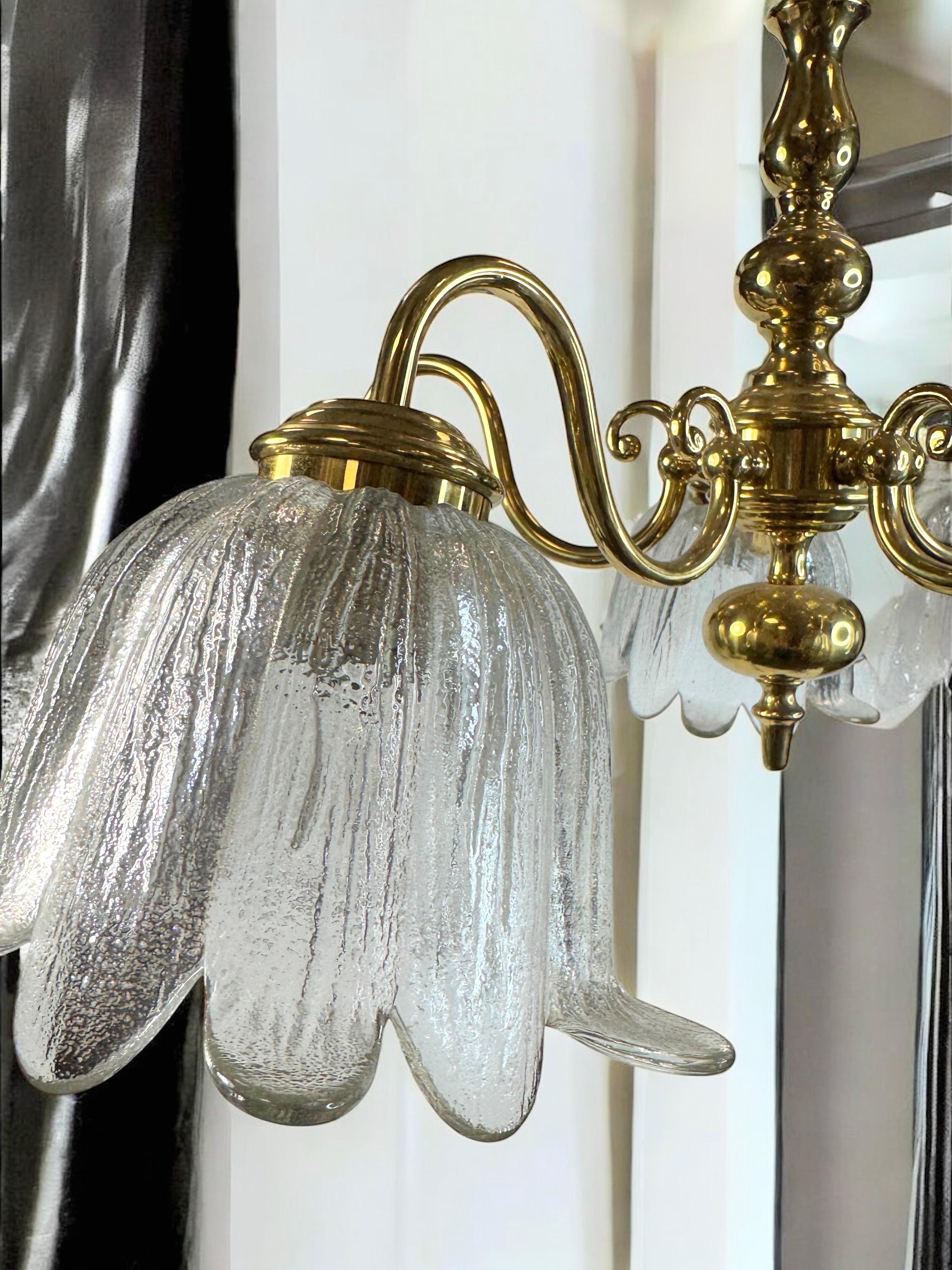 Large Five Light Brass Tole Chandelier Calyx Glass Shade Hollywood Regency Style For Sale 10