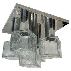 Empotrable cuadrado de cinco luces de cristal de cubo de hielo y cromo, Alemania, años 70