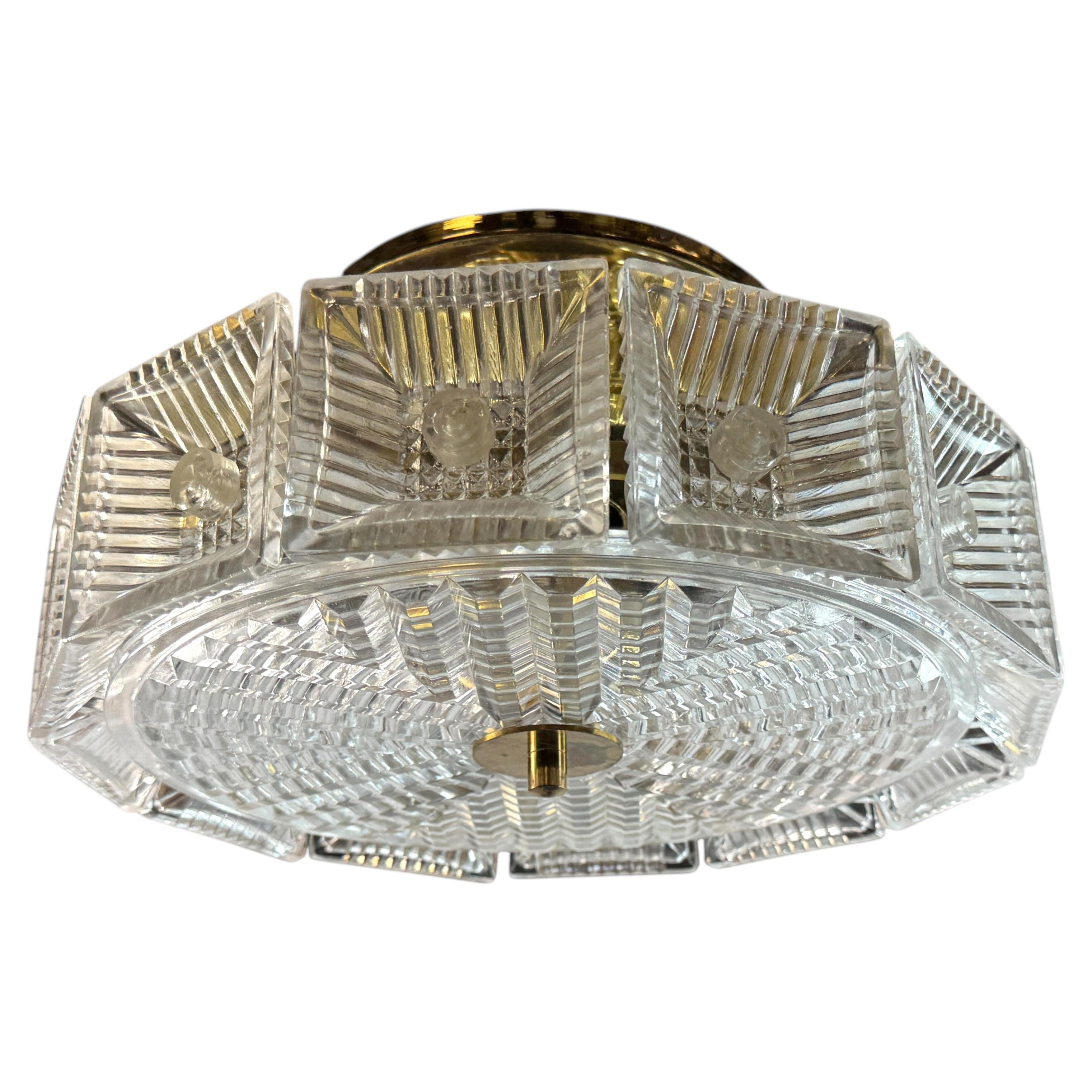 Gorgeous 1960s, Glass and Brass Flush Mount by Carl Fagerlund for Orrefors