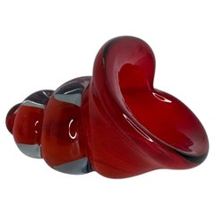 Ciotola in vetro di Murano Sommerso a forma di conchiglia, rossa, vintage, Italia, anni '70