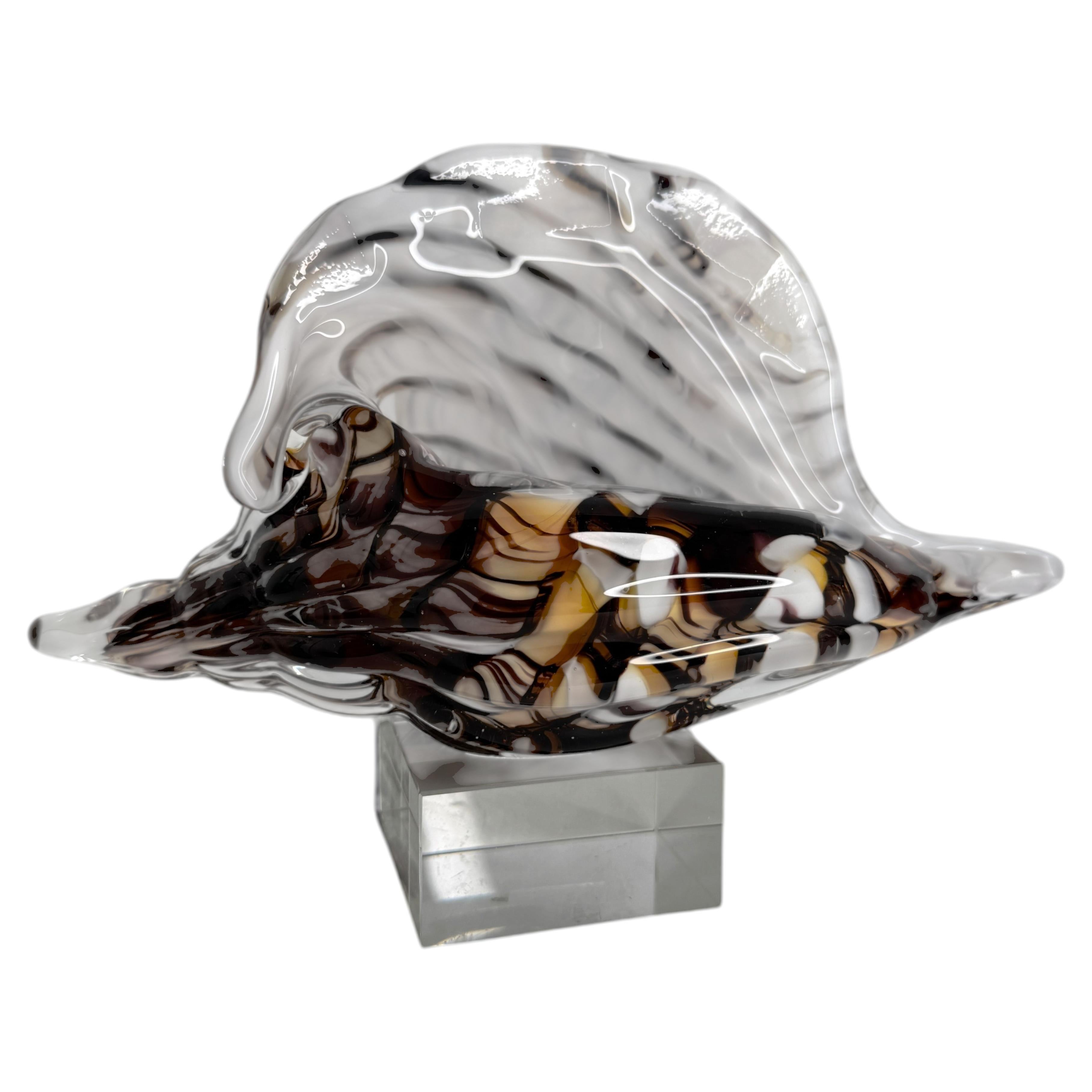 Murano Sommerso Conch Sea Shell Glass Statue, Vintage, Italy, 1980s