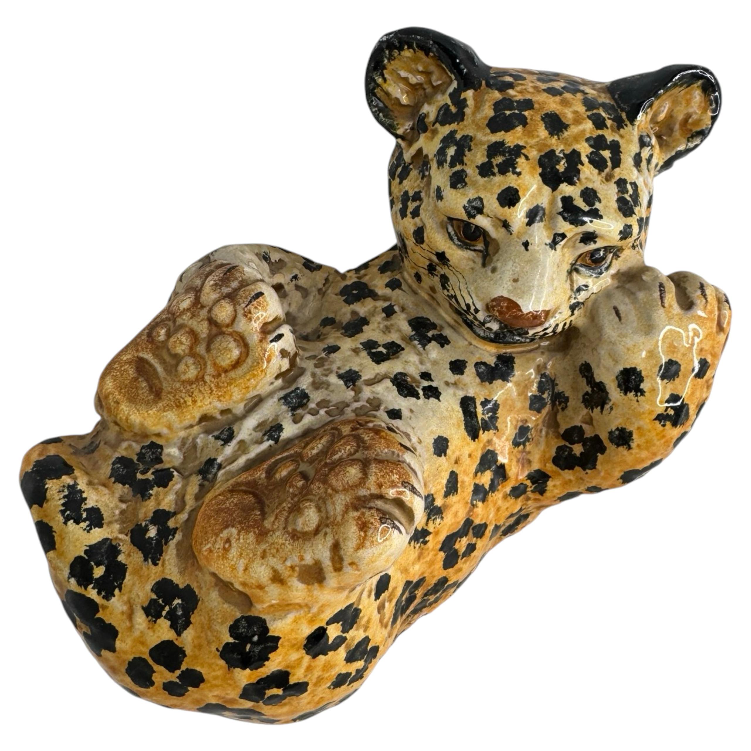 Cute Petite Jaguar Cub Terracotta Decoration Figure, Italy 1960s For Sale