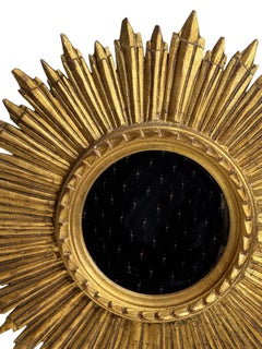 Exceptional Italian Starburst Sunburst Gilded Wood Mirror, circa 1950s