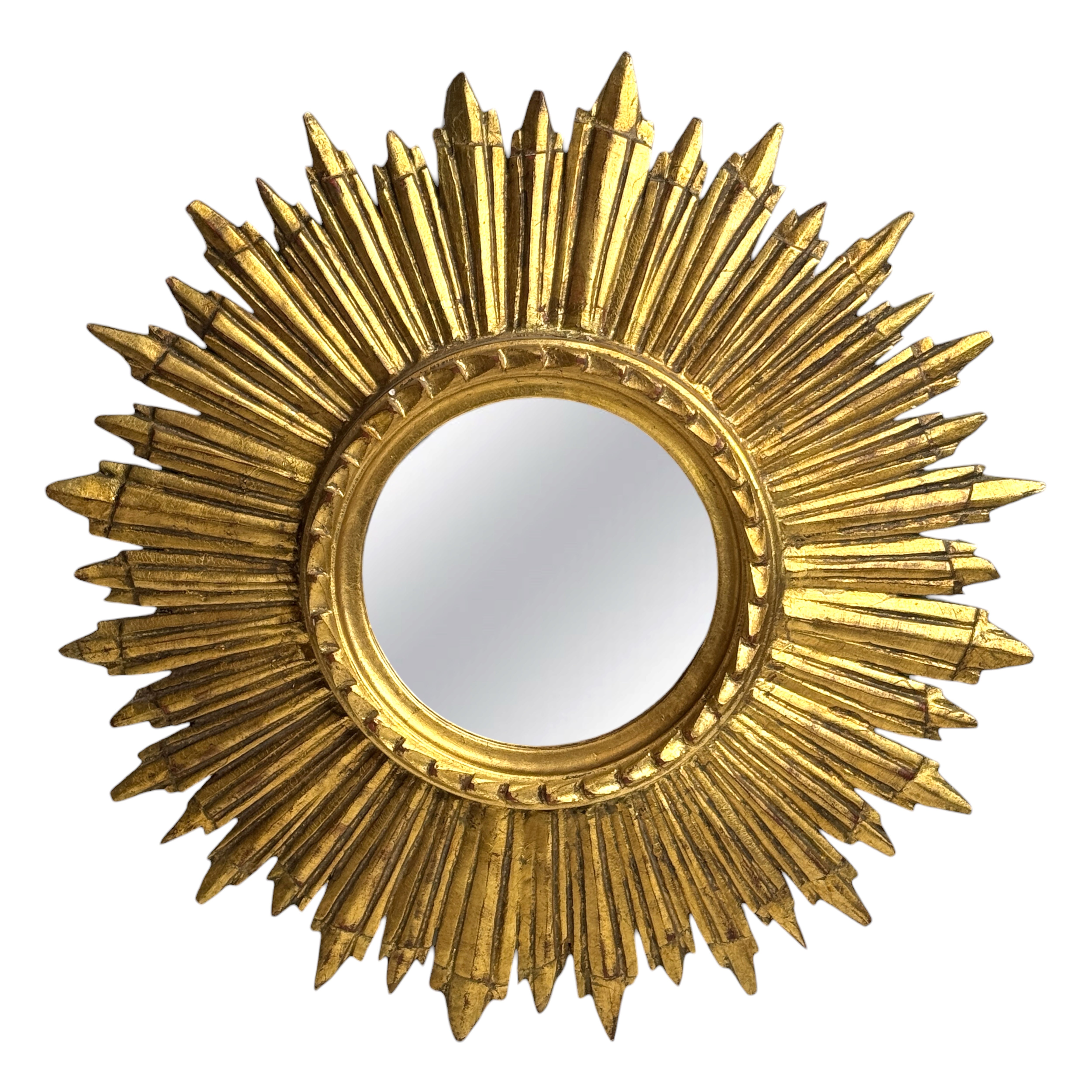 Exceptional Italian Starburst Sunburst Gilded Wood Mirror, circa 1950s