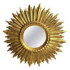 Exceptional Italian Starburst Sunburst Gilded Wood Mirror, circa 1950s