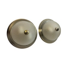 Coppia di bellissime lampade da incasso in metallo bronzato e vetro, Svezia, anni ’80