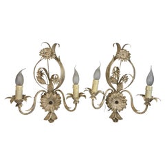 Pair of two Light White & Gilt Toleware Sconces Wall Lights, Germany 1960s