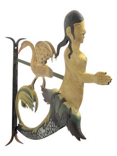 Tavern Sign 19th/20th Century, Iron and Tin, Hand Painted, Mermaid with Swan