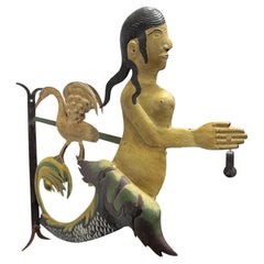 Tavern Sign 19th/20th Century, Iron and Tin, Hand Painted, Mermaid with Swan