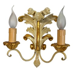 Gorgeous Pair of Gilt wood & Cream White Tole Toleware Florentine Style Sconces
