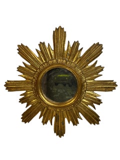 Sunburst Starburst Spiegel Vergoldetes Holz Stuck, Italien, ca. 1960er Jahre