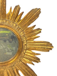 Sunburst Starburst Mirror Gilt Wood Stucco, Italy, circa 1960s