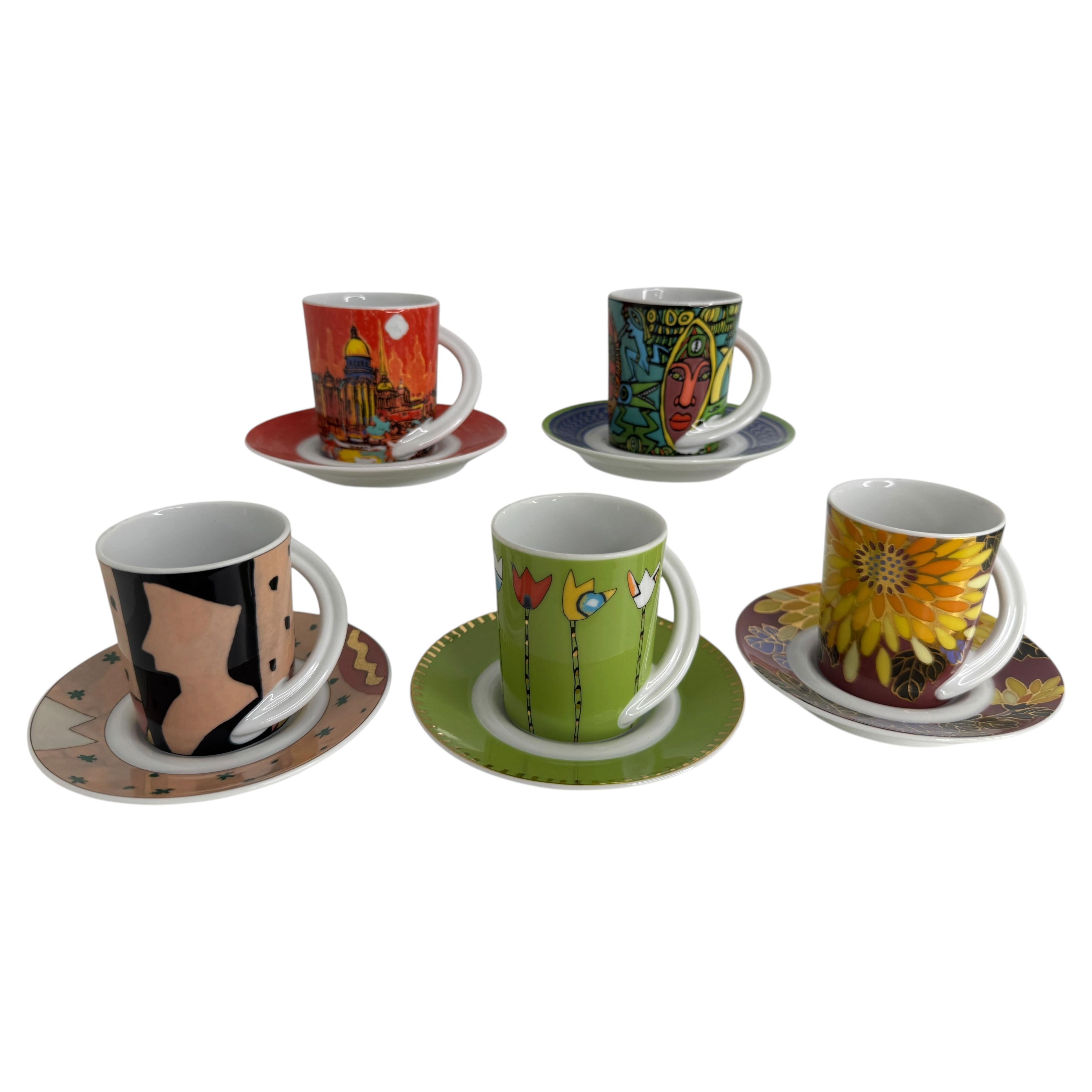 Collection 5 Espresso Coffee Cup and Saucer Art Porcelain Rosenthal Studio Line For Sale