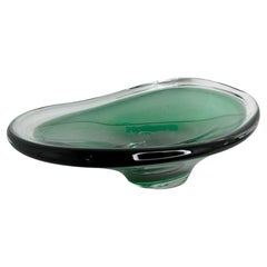 Magnifique bol en verre d'art « sommerso » vert et transparent, vintage de Murano, Italie, années 1980