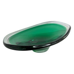 Precioso cuenco de cristal artístico «Sommerso», verde y transparente, vintage de Murano, Italia, década de los 80
