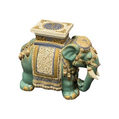 Hollywood Regency Chinese Turquoise & Multi Color Elephant Garden Plant Stand