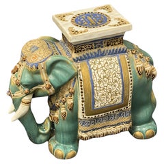 Hollywood Regency Chinese Turquoise & Multi Color Elephant Garden Plant Stand