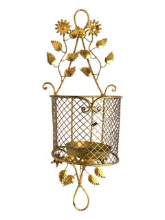 Italian Florentine Gold Gilt Metal Flower & Leaf Catchall Toleware Tole, 1950s