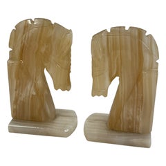 Beautiful Horse Head Marble Bookends Vintage German 1960s
