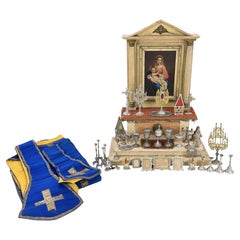 Antique Folk Art Franconia House Altar with Accessories Early 20th Century Wood