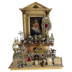 Antique Folk Art Franconia House Altar with Accessories Early 20th Century Wood