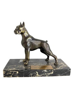 Art Deco Boxer Dog Statue Sculpture sculpture on marble base, Germany