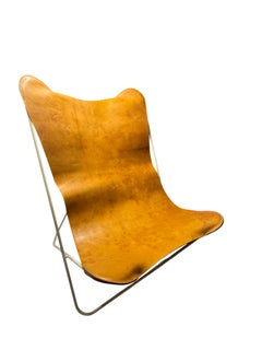Cognac Leather Hardoy Butterfly Chair, Issued by Knoll, 1950s
