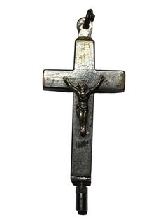 petite Antique Catholic Reliquary Box Crucifix Pendant with Relics of Saints