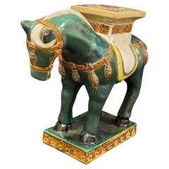 Hollywood Regency Terracotta Green Horse Garden Plant Stand or Seat 1960s