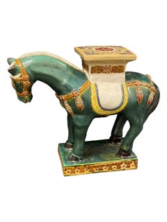 Hollywood Regency Terracotta Green Horse Garden Plant Stand or Seat 1960s